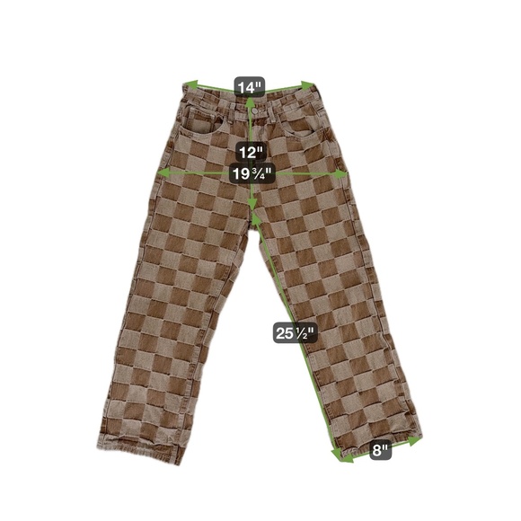 Unisex Brown Checkered Straight Leg Jeans Streetwear Unique Skater Size 29 - Picture 3 of 4